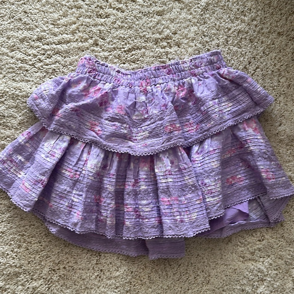 LoveShackFancy purple ruffle mini skirt worn one time size S